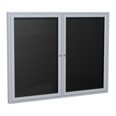 Ghent Enclosed Letter Board - Outdoor / Indoor - 2 Door - Black Letterboard W/Silver Frame - 36x60